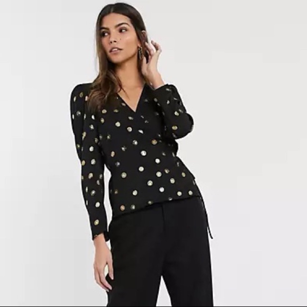 & Other Stories Black Long Sleeve Gold Coin Blouse